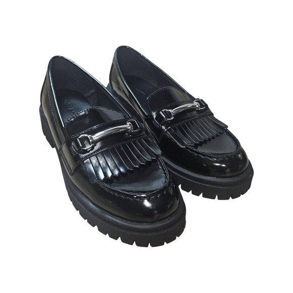 Old Navy Shoes - Lug Sole Loafer Shoes Women 9 Black Platform Sole Kiltie Fringe Horsebite